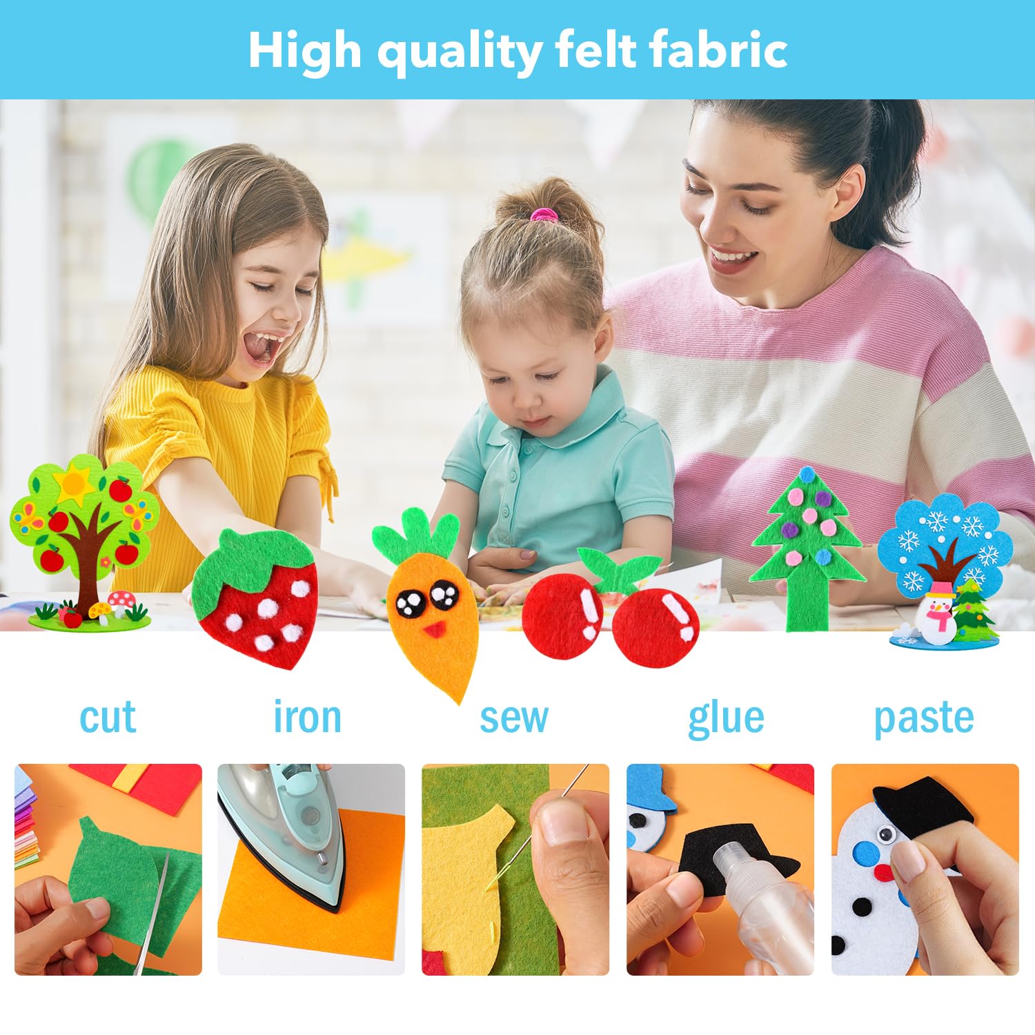 40PCS Felt Fabric Sheets Craft - 4"x 4" Assorted Colors - 1mm Thick Square Nonwoven Felt Fabric for Crafts DIY