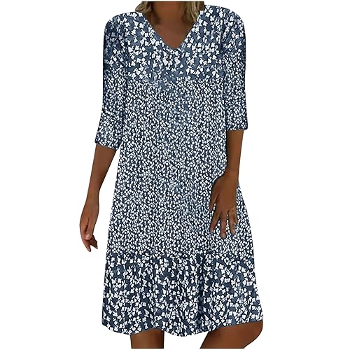 Generic 3/4 Sleeve Knee Length Dress for Women 2024 Casual