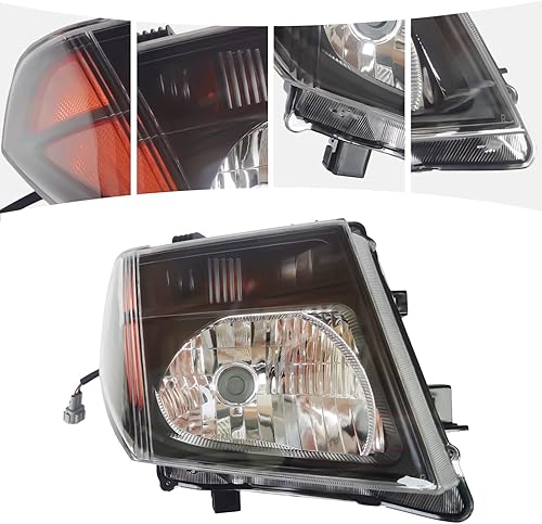 Miniatura 4 de CNCEST Faro delantero halógeno derecho para 2005 2006 2007 2008 Frontier, 2005 2006 2007 Pathfinder - Carcasa negra  Ajuste directo - Lado delantero