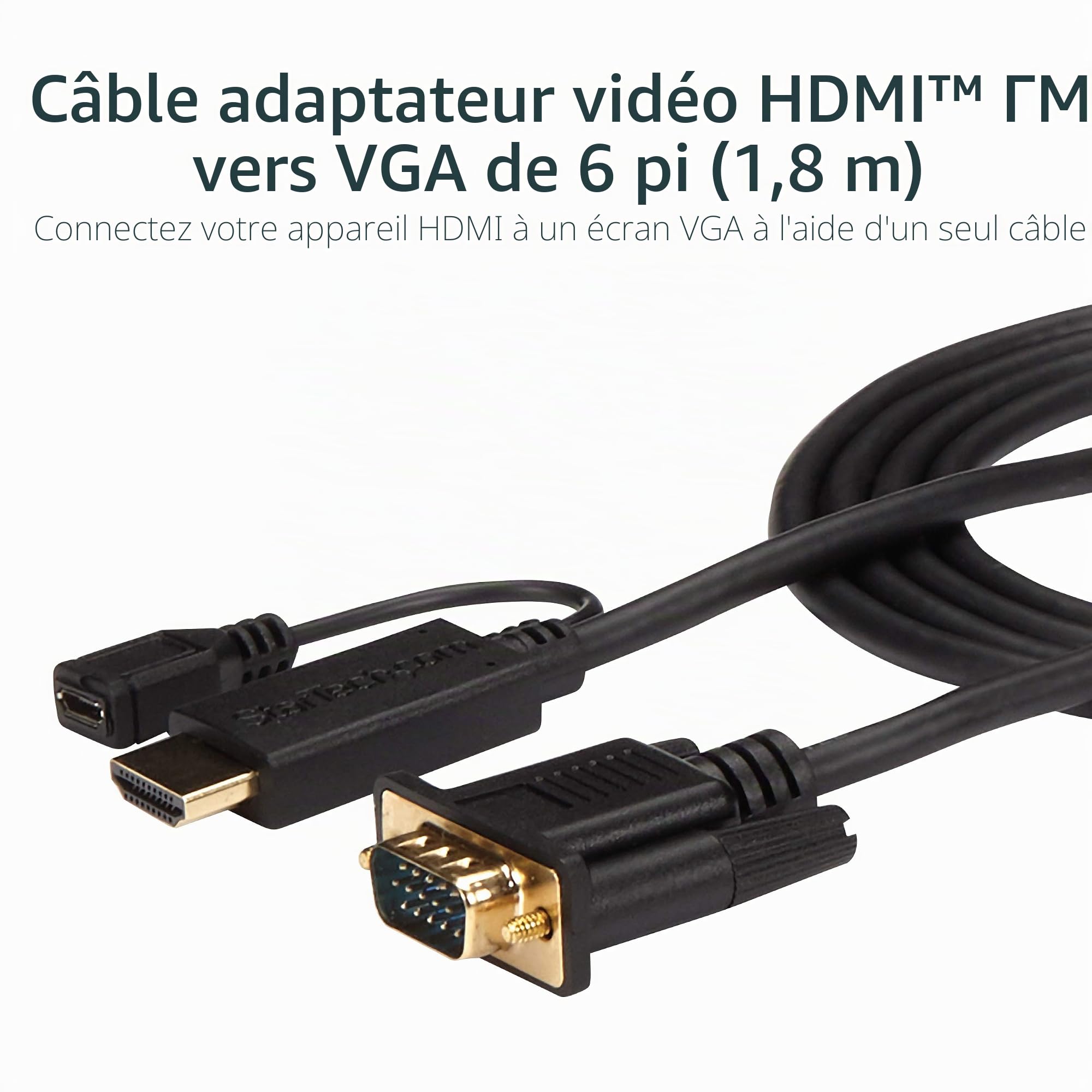 StarTech Câble HDMI vers VGA Actif 1,8m, 1920x1200, Noir (HD2VGAMM6)