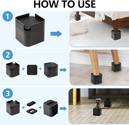 Miniatura 10 de BTSD-home Juego de 4 elevadores de cama de 3 pulgadas para sofá y sillón, ideales para almacenamiento debajo de la cama, juego de 4