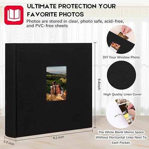 Miniatura 4 de Álbum de fotos de 4 x 6 pulgadas, 240 fotos con espacio de escritura, álbum de fotos de 4 x 6 pulgadas, cubierta de lino con ventana frontal, 240