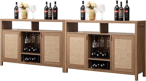 Miniatura 10 de SICOTAS Gabinete de ratán para cafetería, aparador de 51 pulgadas con almacenamiento, armario moderno para licores con estantes para vino, mesa de