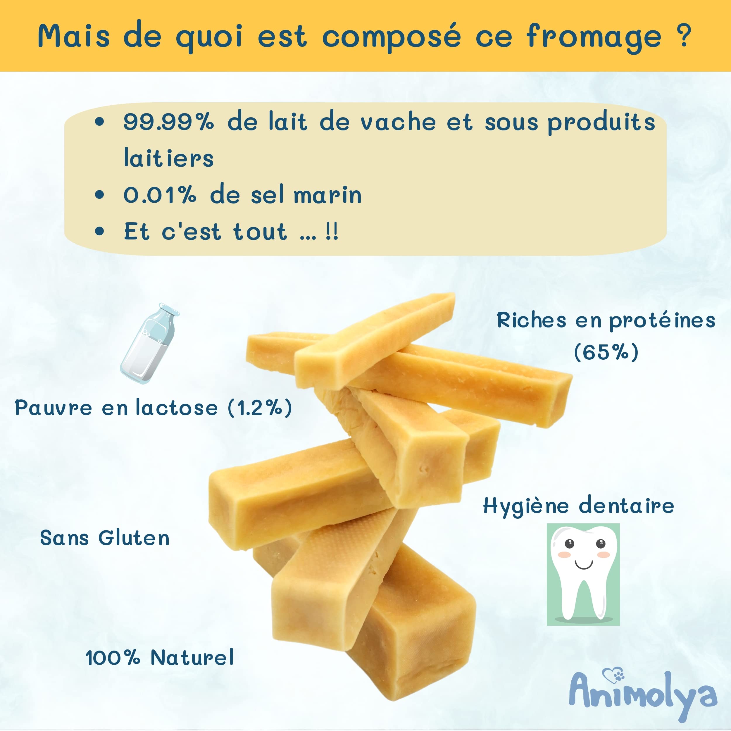 Friandises pour Chien - Bâton de Fromage à Mâcher - 100% Naturel - Barre Résistante - Occupation et Mastication - Hygiène Dentaire - Os Ludique et Sain (Taille S - Lot de 3)