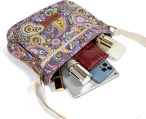 Miniatura 4 de Malirona Bolso cruzado floral duradero para mujer, bolso de mensajero de lona con múltiples bolsillos para viaje