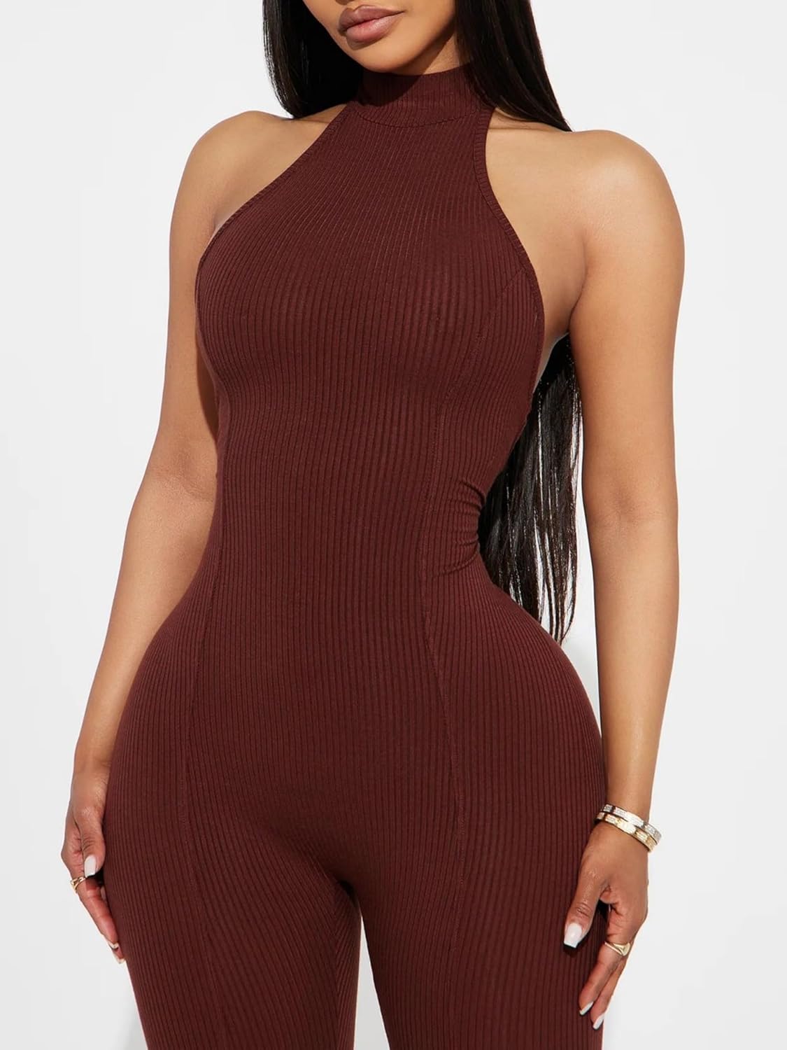 NIFTRIRY One Piece Jumpsuits for Women Sleeveless Halter Button Strapless Jumpsuits Bodyocn Sexy Jumpsuits Fall Outfits - Image 4