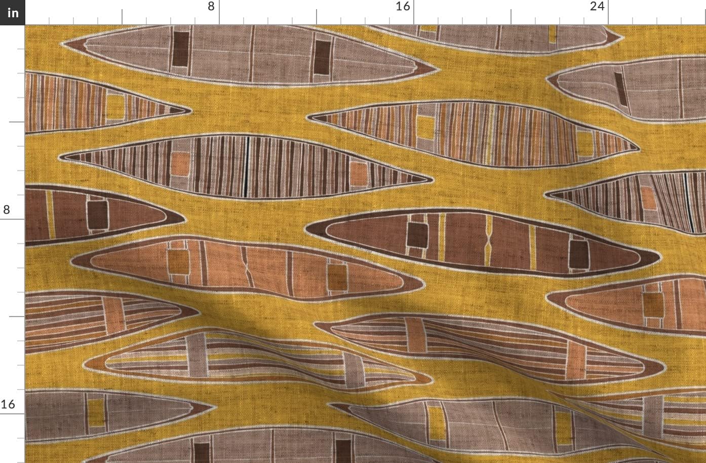 Spoonflower Fabric - Yellow Brown Geometric Abstract Tent Lake Fishing Camping Canoe Teens Printed on Organic Cotton Sateen Fabric by The Yard - Sewing Quilting Apparel Home Decor