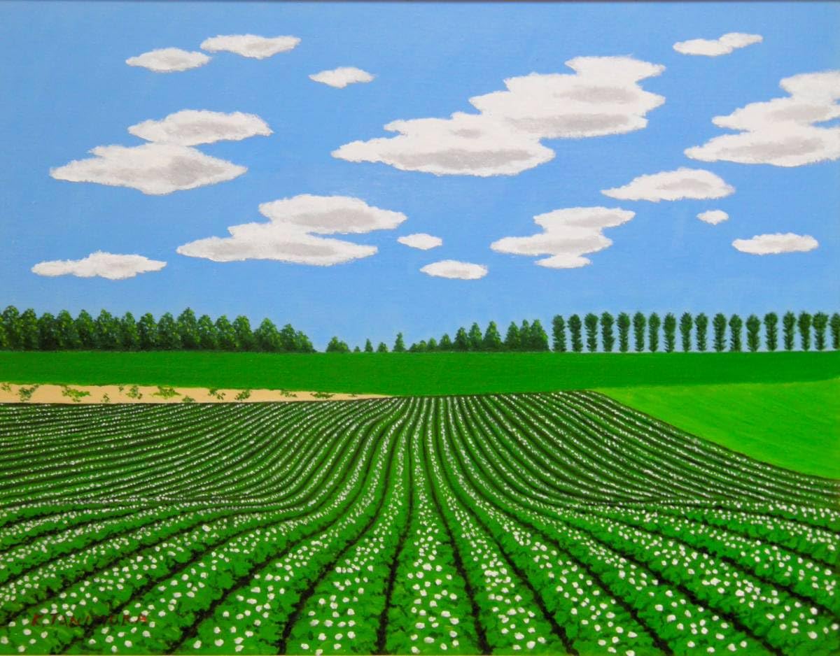 ☆美瑛のイモ畑・谷村一男肉筆油彩画・F6・新品額付き(まー