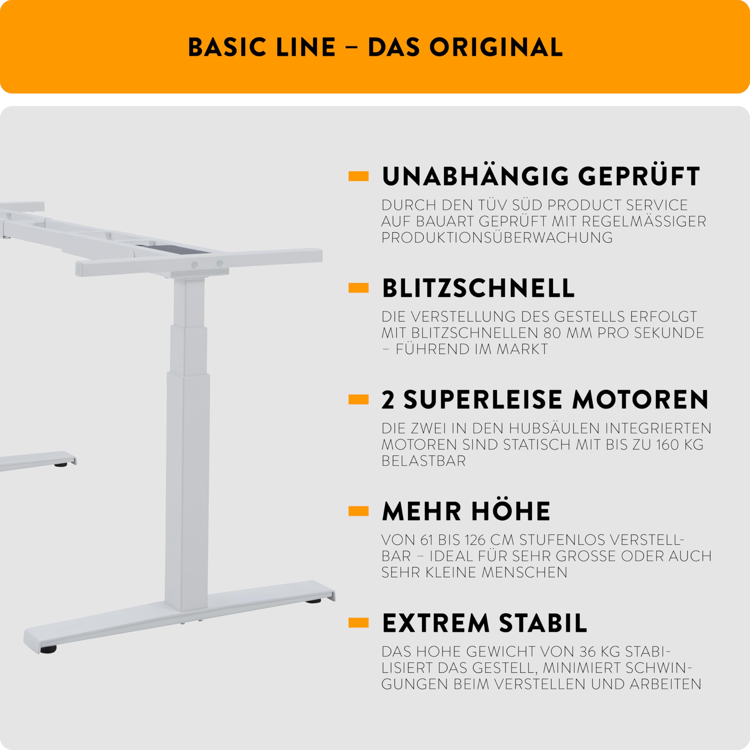 boho office® Basic Line Schreibitsch elektisch höhenverstellbar | Basic Line - Tischgestell Weiß, Tischplatte 160x80 Wildeiche - ultraschnelle 80 mm/Sek, Memoryfunktion, Kollisionsschutz