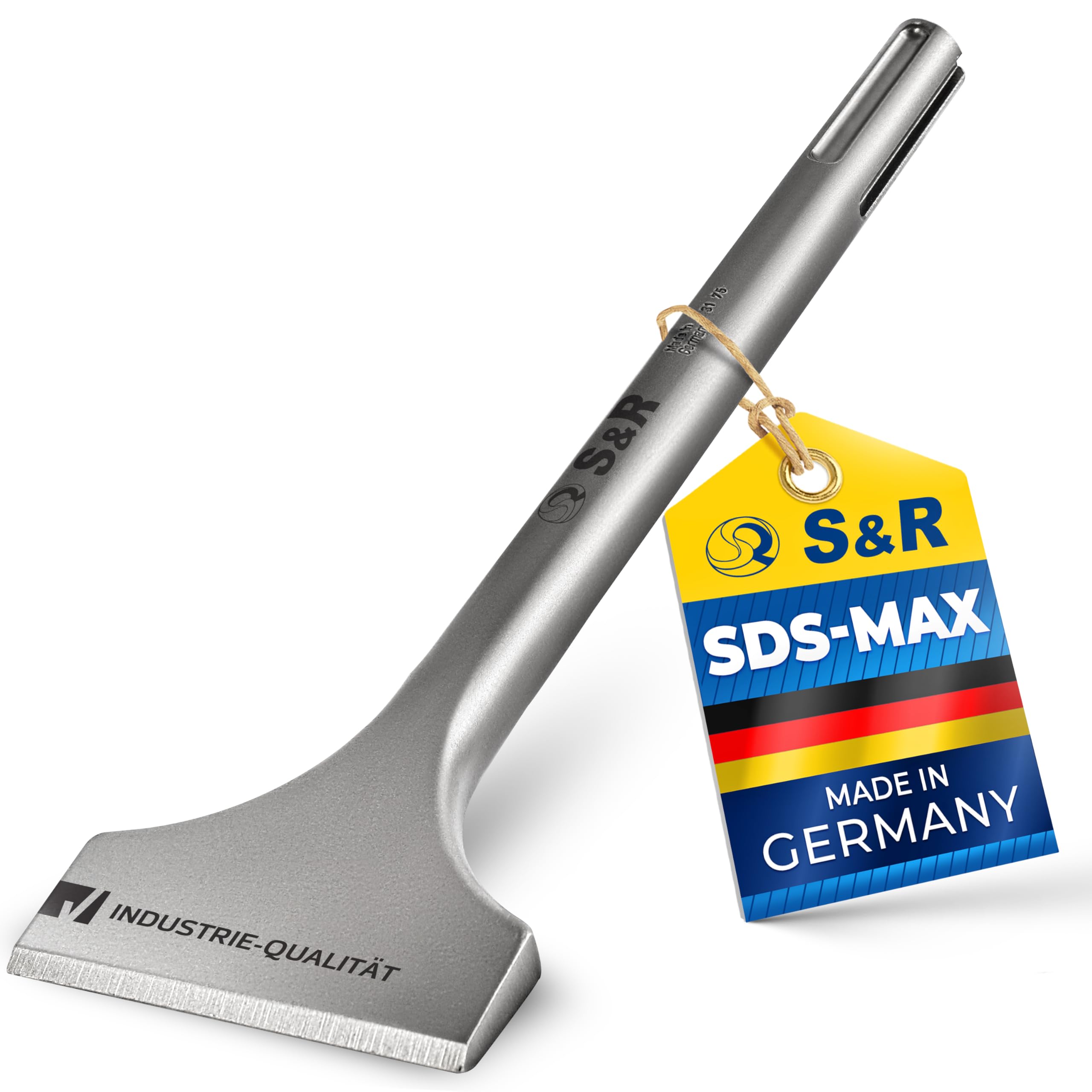 S&R Scalpello SDS MAX Largo a Spatola Punta sds max Ceramica Piastrelle Muratura. Made in Germany - Qualità Industriale (300 x 80 mm)