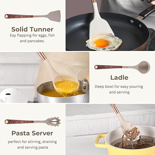 Miniatura 3 de Juego de 11 utensilios de cocina con soporte, juego de utensilios de cocina de silicona, resistentes al calor, antiadherentes, utensilios de