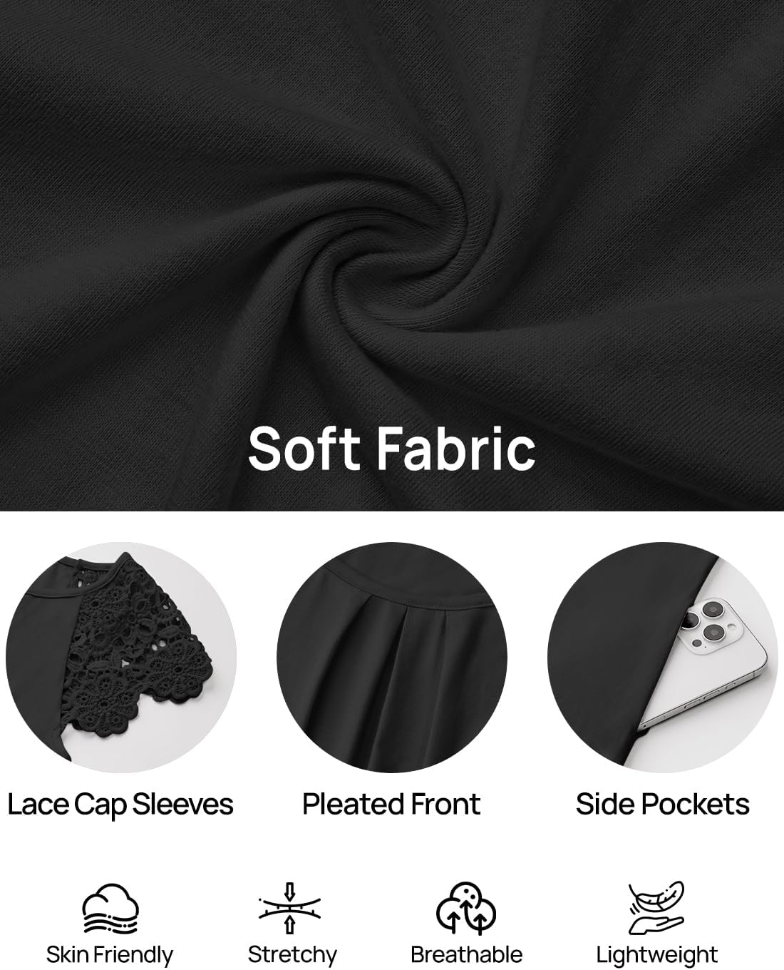 MEROKEETY Women's Casual Summer T Shirt Dress Beach Vacation Lace Sleeveless Flowy Pleated Mini Sundress - Image 5