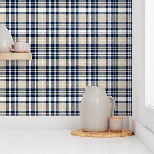 Miniatura 8 de Spoonflower Removable Wallpaper Swatch - Fall Plaid Navy Tan White Rustic Tartan Woodland Beige Lodge Decor Woods Custom Pre-Pasted Wallpaper