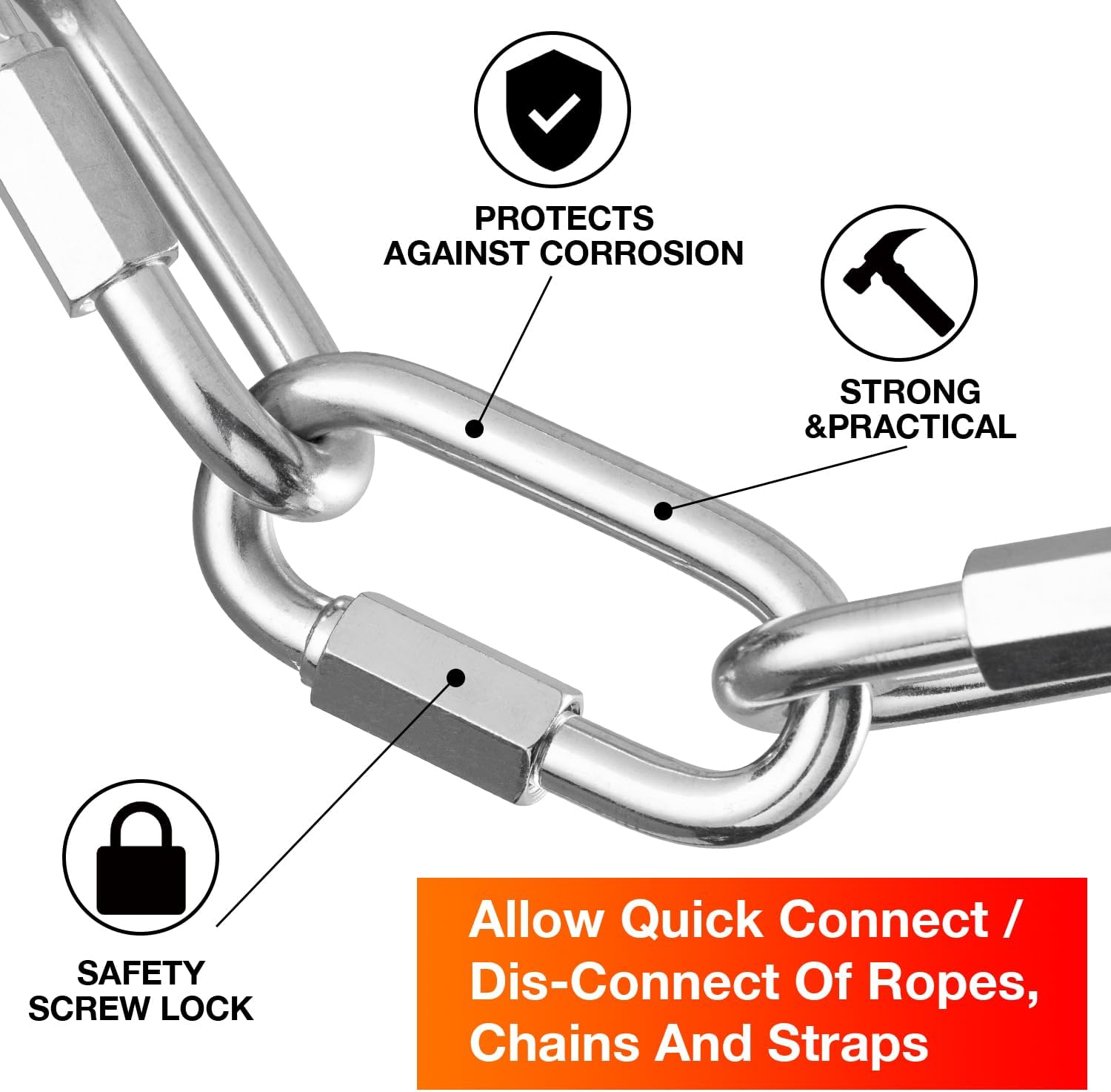 40Pack Heavy Duty Chain Links, 1200lbs Capacity 5/16” Quick Link Locing Carabiners, Thread Quick Link Connector for Safe Chain Gym Swing Hammock Shade Sails, 3.2 Inch Carabiner Clips Repair Chain