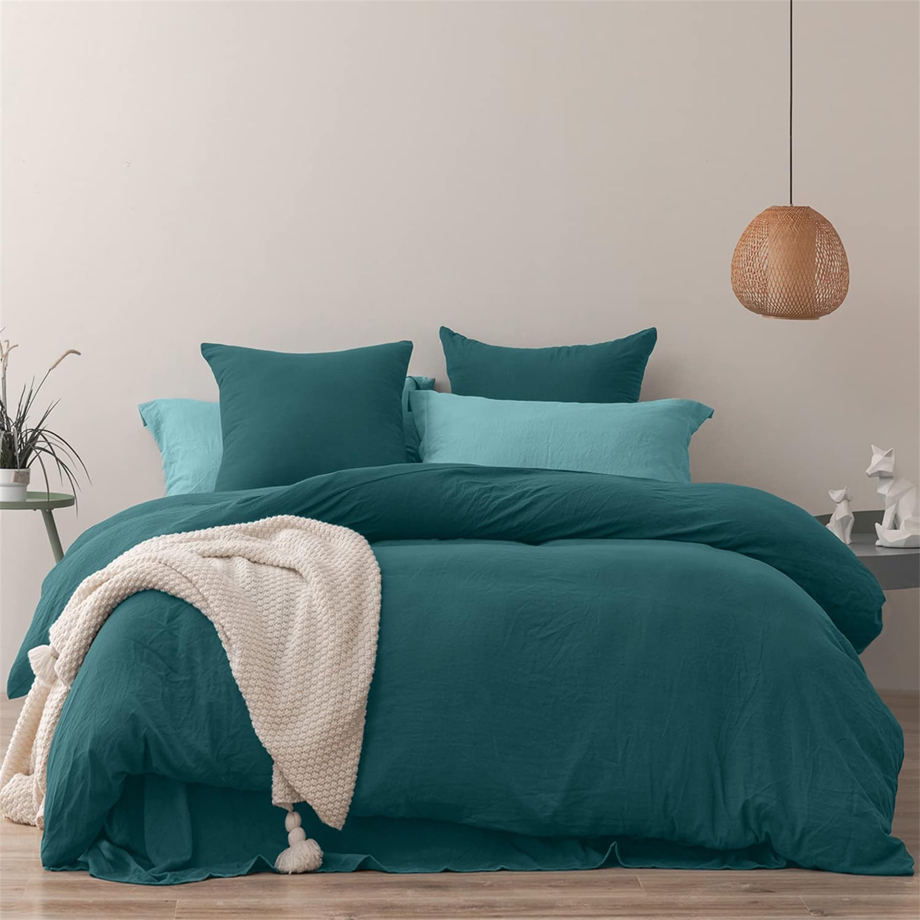 Housse de couette 240x260 bleu canard plus douce et confortable au toucher coton