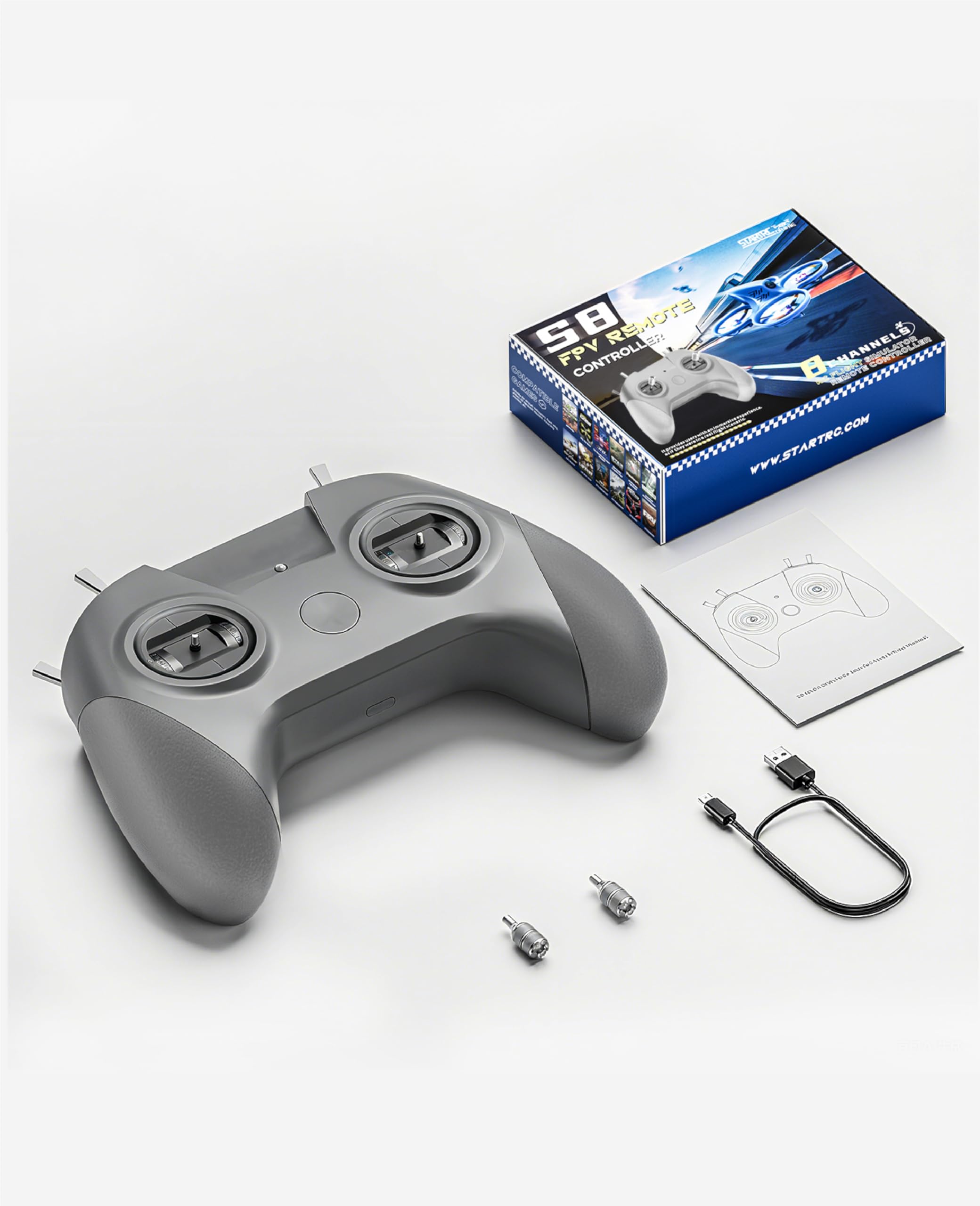 STARDRONE S8 Pro Controlador de Simulador de Drones FPV, Joystick Metálico de 8 Canales, Modo 2, Compatible con Liftoff, DRL,RealFlight Evolution, Uncrashed, VelociDrone y Más Simuladores, Color Gris