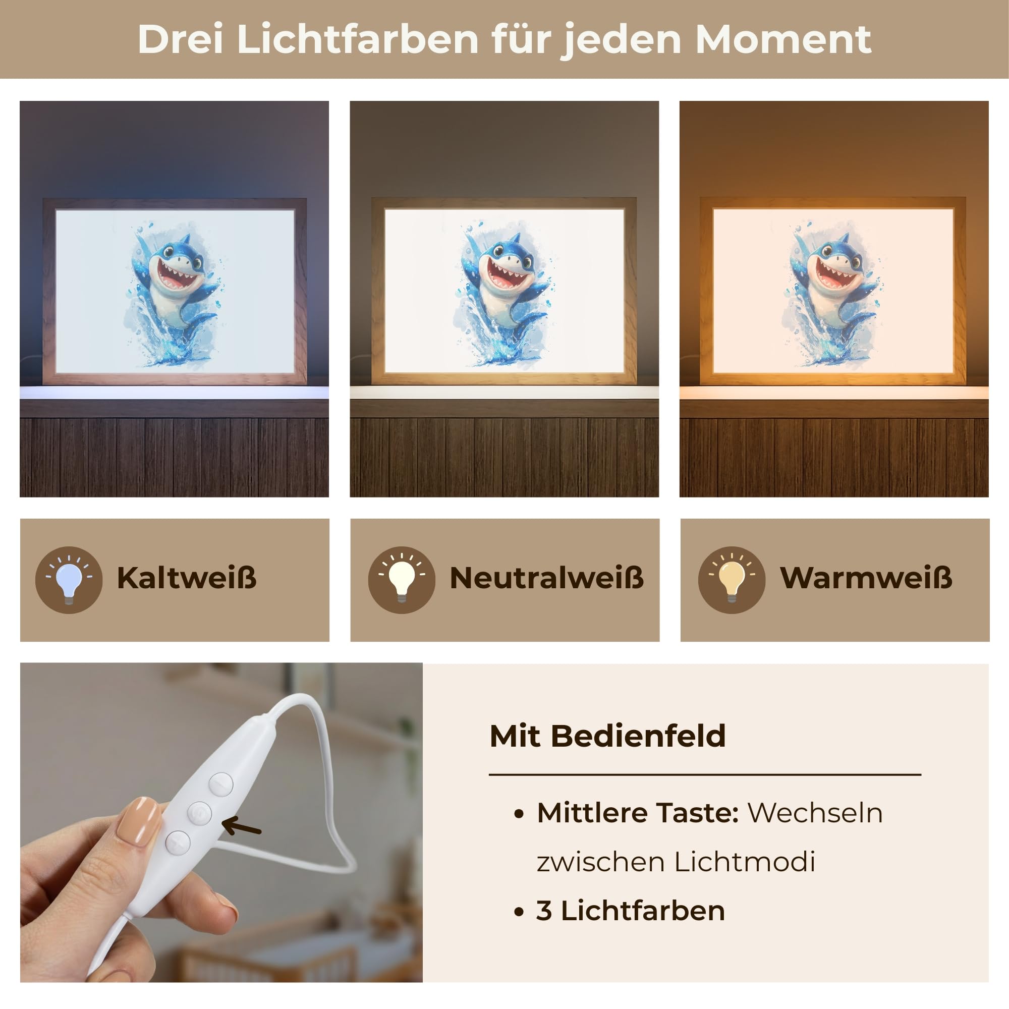 Nachttischlampe Für Kinder 30x20 cm Still Licht Baby Nachtlicht Nachtlampe Kinderzimmer Hai - Wasser - Blau