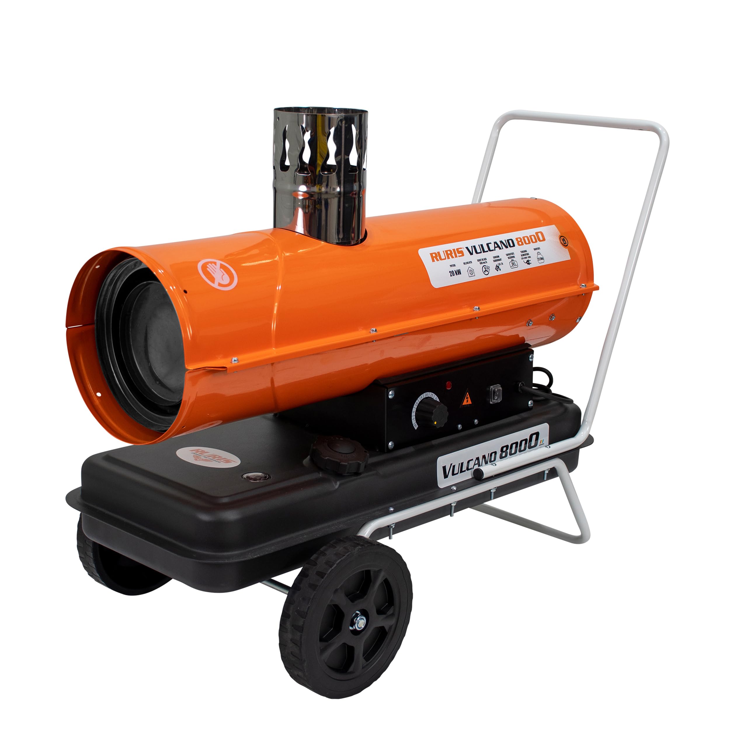 RURIS VULCANO 8000 20 kW, 68 240 BTU, regulowany termostat, zbiornik 24 l, mobilne ogrzewanie przemysłowe IPX4, 600 m³/h