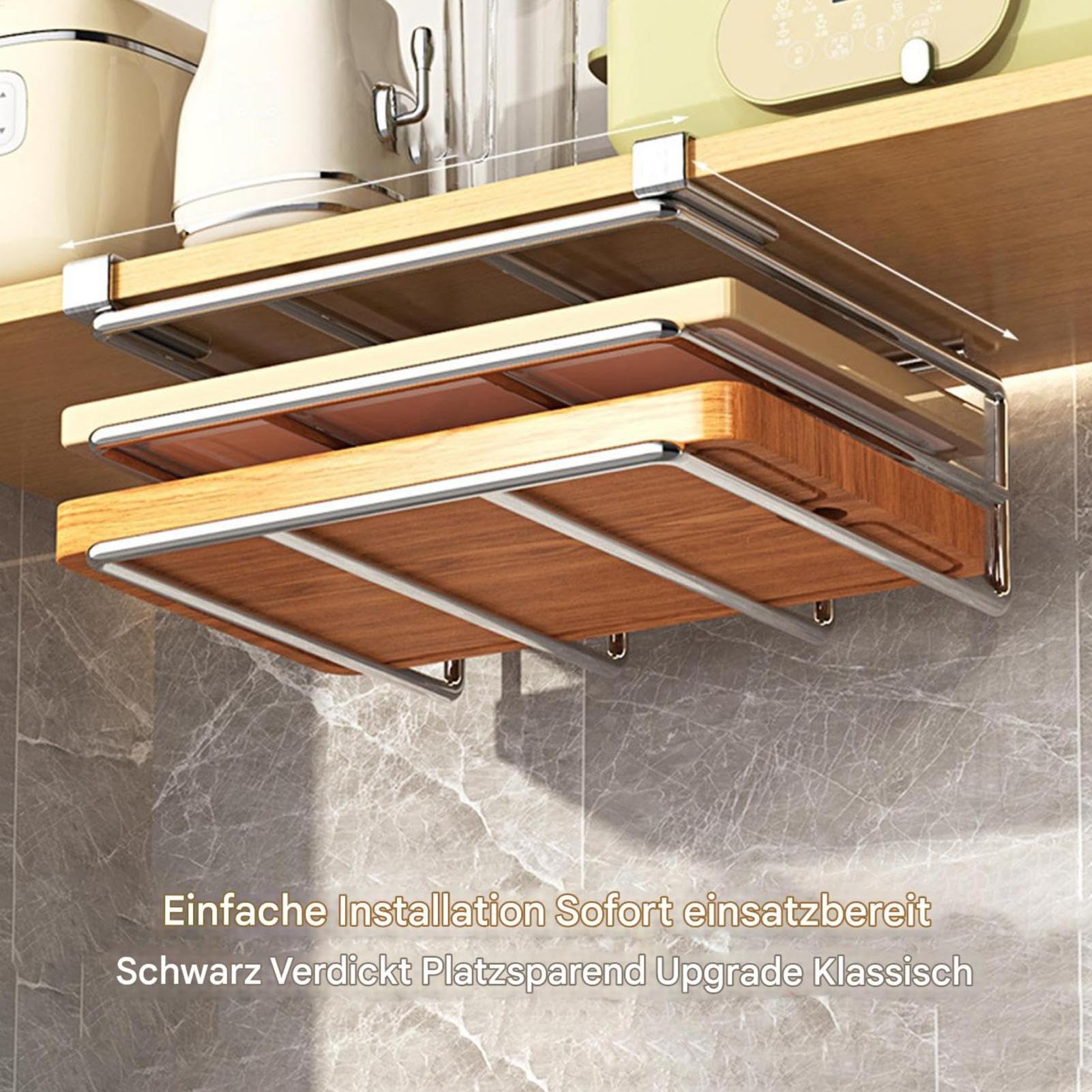 Schneidebrett-Halterung für Unterschrank, zum Aufhängen, Pfannendeckelständer, Küchenschneidebrett, platzsparende Küchenaufbewahrungslösung und stilvolles Design