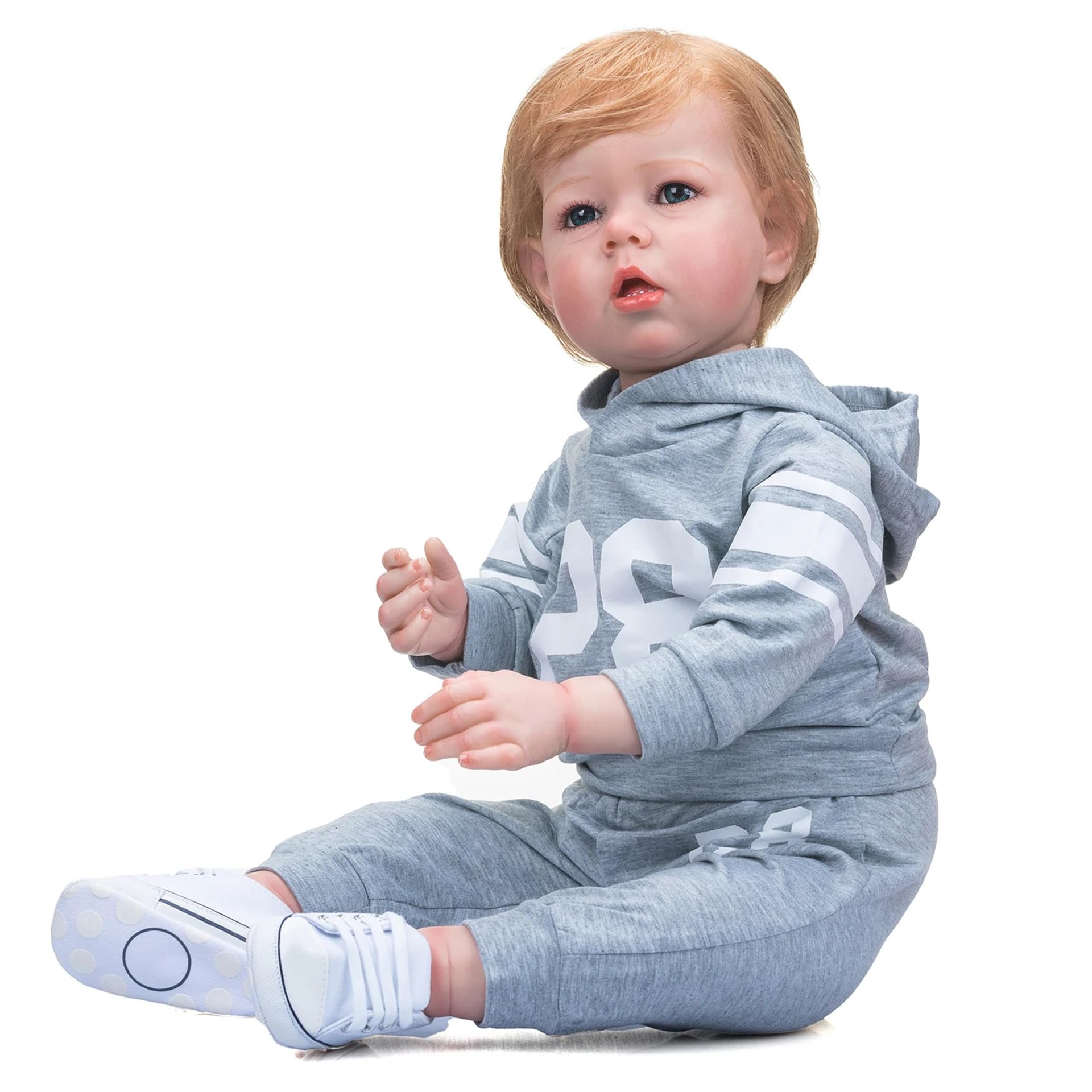 YIHANGG Grande Bambole Reborn Maschio Realistiche 75cm Bambolotto Reborn Neonato Bambolotti per Bambina Che Sembrano Veri Occhi Aperti Capelli Biondi Reali Regalo di Natale di Compleanno