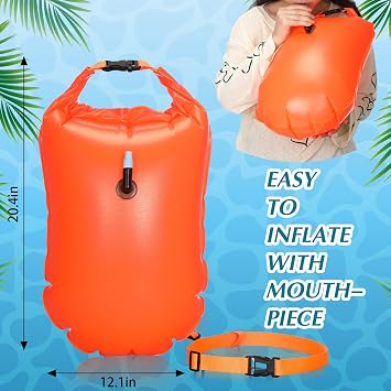 Seenelling 2 Pack Swim Buoy Swim Bubble Safety Float Highly Visible Buoy Float with Adjustable Waist Belt Watertight Dry Bag for Swimming Triathletes Train Kayakers Snorkeler