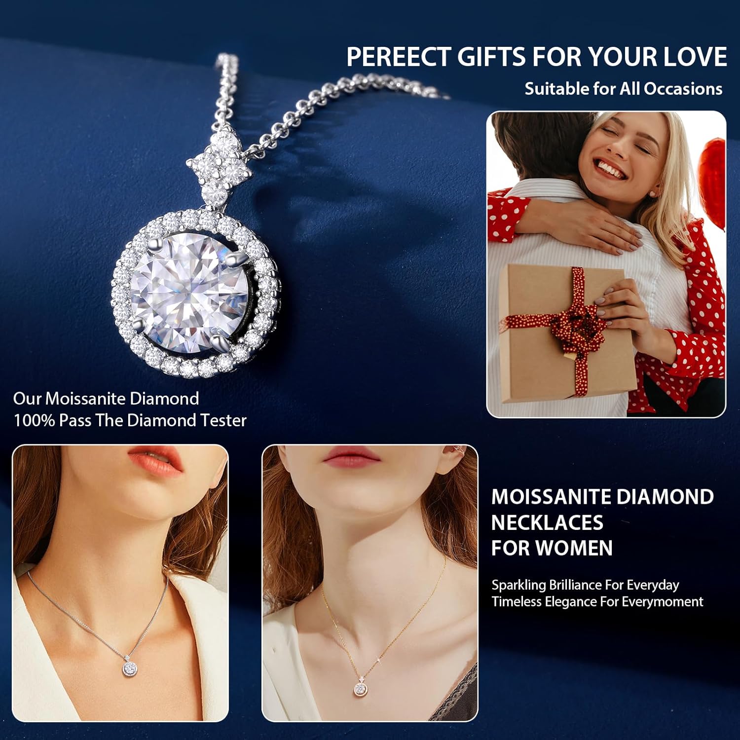 Moissanite Necklace for Women, 1-2CT S925 Sterling Silver Moissanite Pendant, 18K Gold Plated Halo White Gold Necklace- 18"+ 2" Extender Chain- Birthday Valentines Day Gifts for Her Women Wife Mom - Image 5