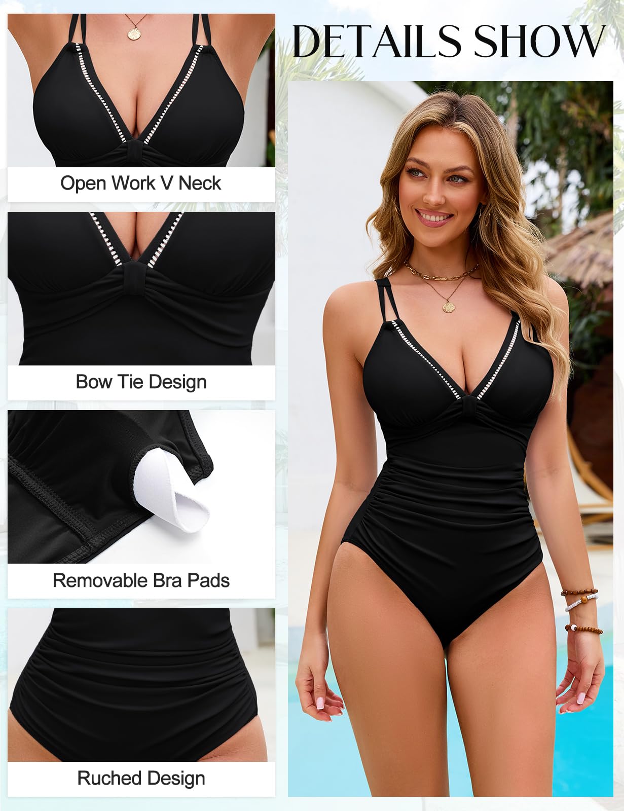 Bañadores Mujer Reductores Barriga Bañador Vientre Plano Cuello En V Push Up Traje De Baño Una Pieza Talla Grande con Dos Tirantes