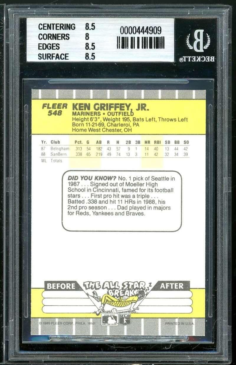 Ken Griffey Jr. Rookie Card 1989 Fleer #548 BGS 8.5 (8.5 8 8.5 8.5) - Baseball Slabbed Rookie Cards