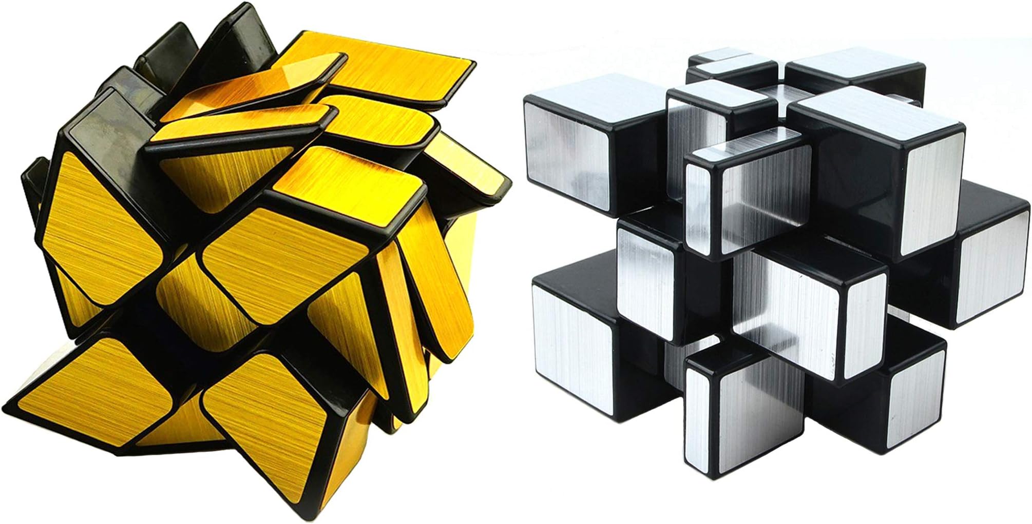 TANCH Mirror Speed Cube Set 2 Pack of 3x3 Mirror Silver Cube and Gold Wheel Cube Twisty Skewb Magic Speedcubing Bundle Puzzle