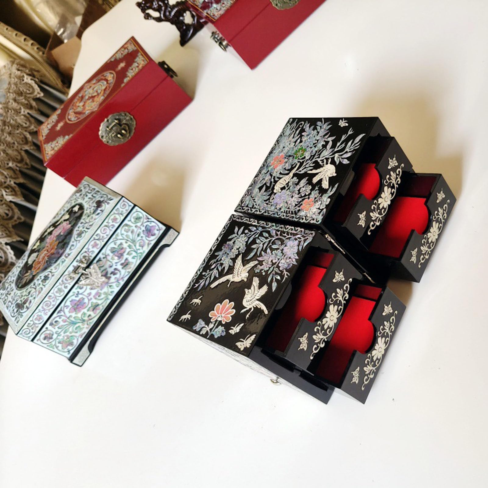 Pudełko na biżuterię Motyle Wyjmowane wewnętrzne lakierowane wykończenie | Lakierowane pudełko na biżuterię Rocznica, Dzień Matki, Walentynki, Boże Narodzenie i prezent urodzinowy dla miłośników