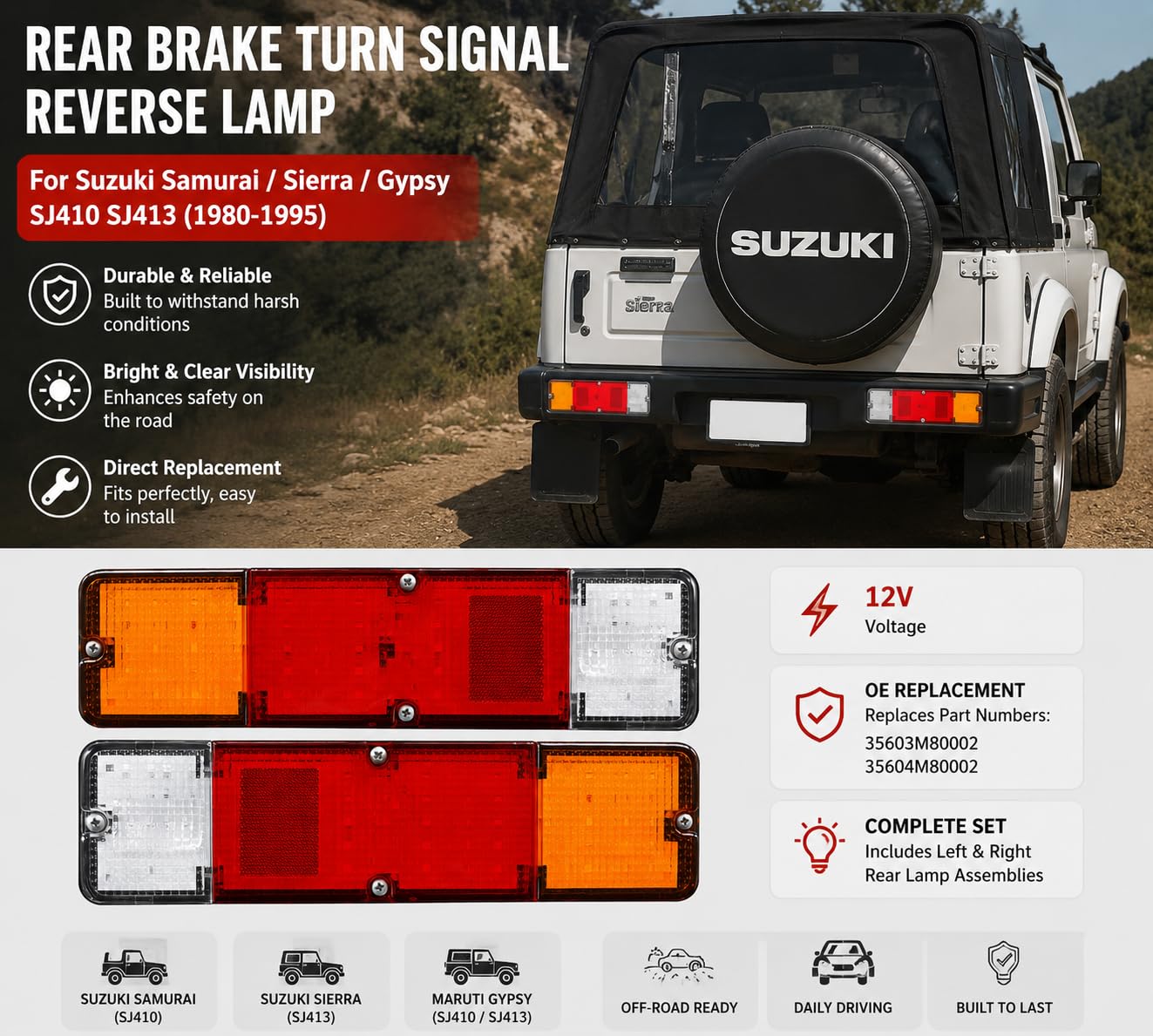 Bajato Ensemble de feux arrière de frein arrière à LED complet compétitif pour Suzuki Samurai Sierra SJ413 SJ410 Gypsy