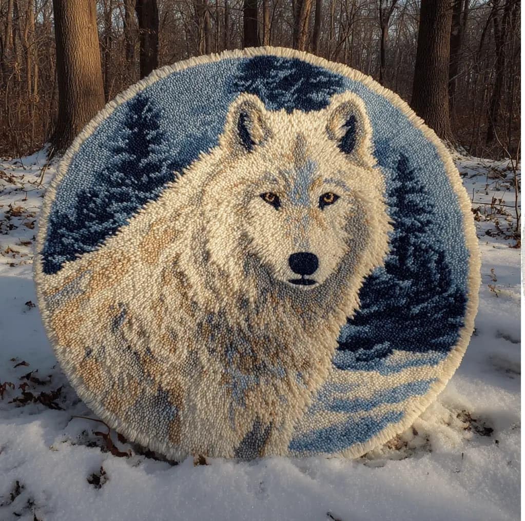 Round Latch Hook Rug Kits Wolf For Adults And Starter 50*50Cm