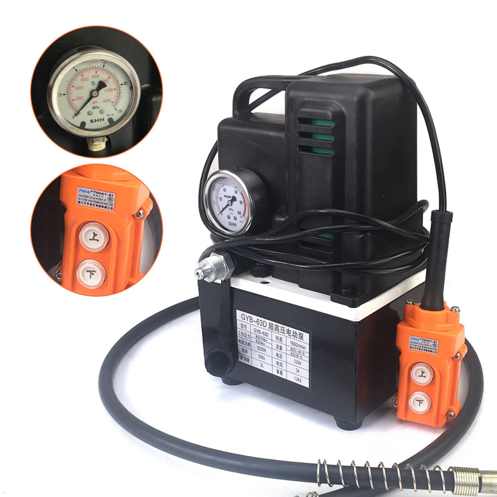 Pompa idraulica elettrica 700 Bar 220V Nero, Pompa ad alta pressione compatta per applicazioni versatili. Leggera, potente e affidabile per attività idrauliche
