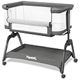 Baby Bassinet, Bedside Bassinet for Baby with Four-Sided Breathable Mesh & Soft Mattress, Adjustable Bassinet Bedside Sleeper with Storage Basket and Wheels, Easy to Assemble, Gray