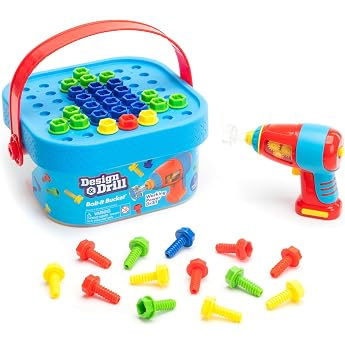 Learning Resources Design &amp; Drill Bolt-It Bucket | Kids Drill Bit Set for Toddlers 3-5, Take Apart STEM Construction Toys for