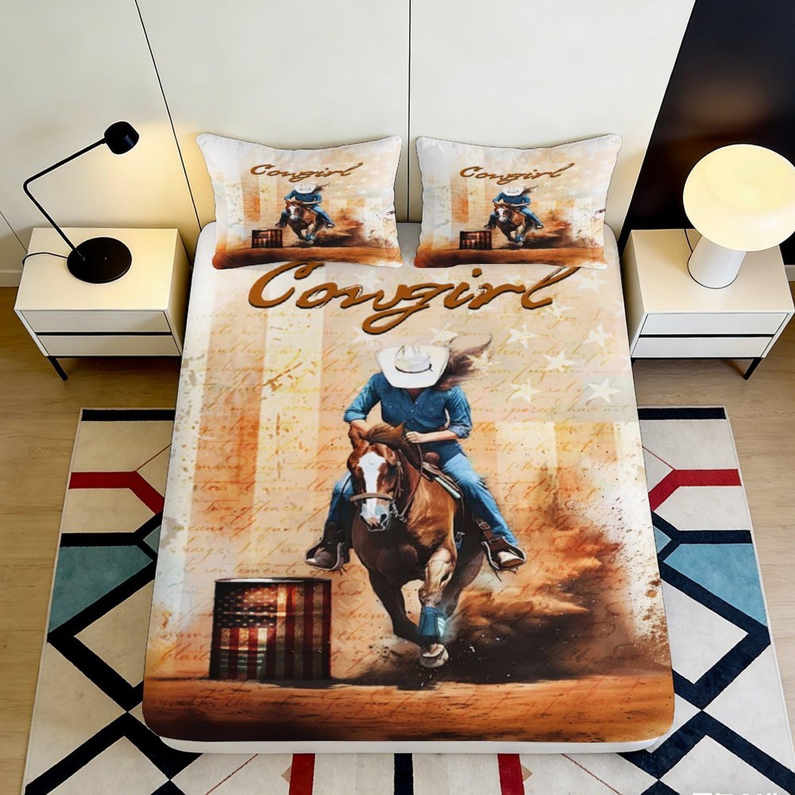 Jqzkxnhpbr Style-2 Cowboy Horse 3D Printed Fitted Sheet Microfiber, Mattress Cover For Bedroom, Dorm, Guest Room, Easy Care 90X200x25cm