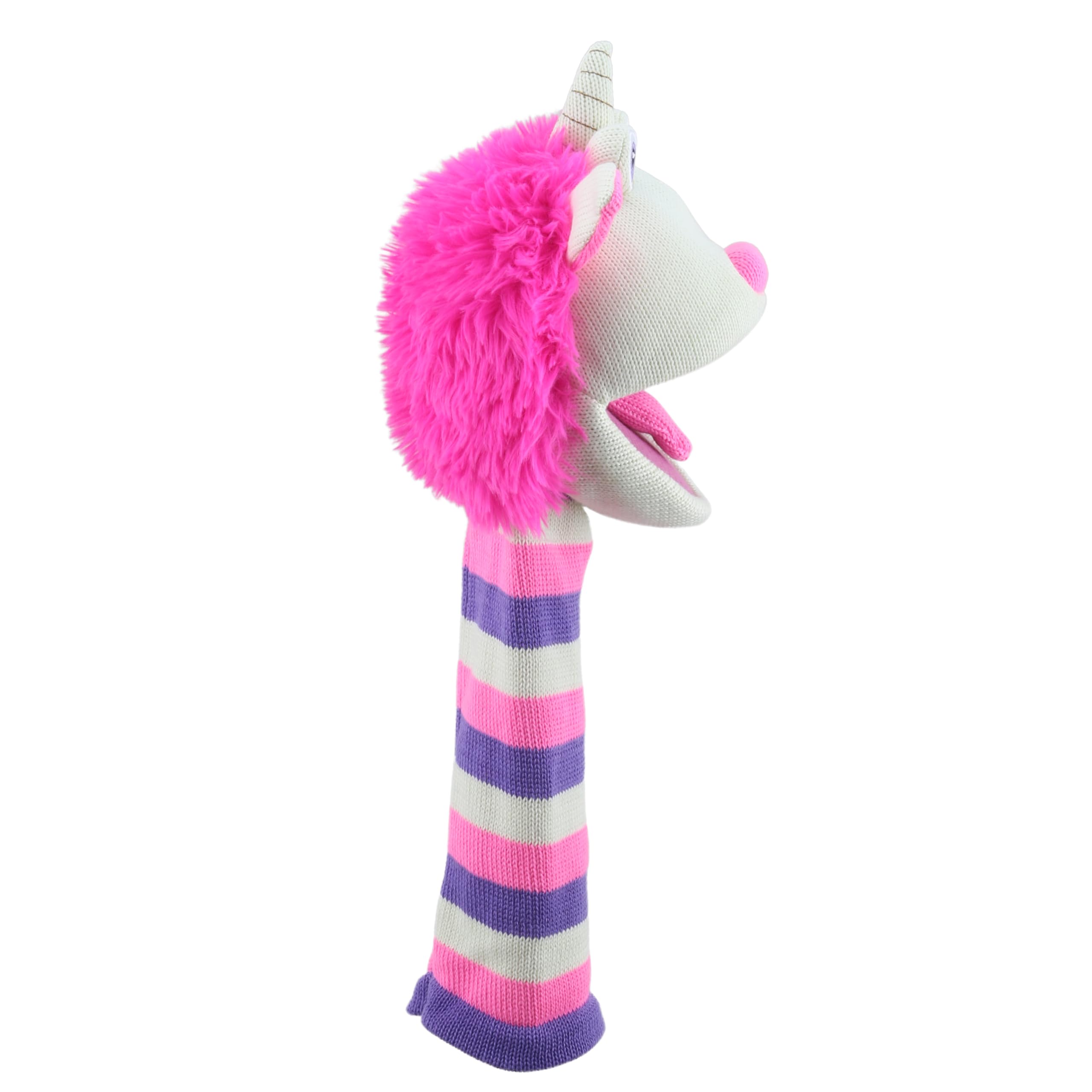 The Puppet Company Twinkle ECO Sockette - Burattino ecologico a forma di unicorno con corno scintillante e design a righe, giocattolo magico interattivo per bambini e adulti, 38 cm