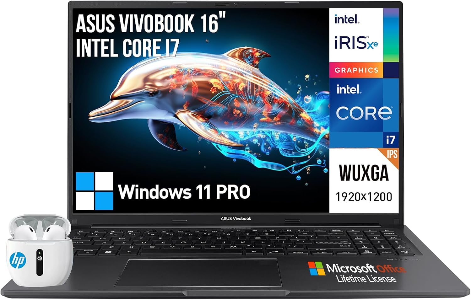 ASUS Vivobook 16 Laptop Computer, 16 Inch Laptop i7 FHD IPS, Intel 10-Core i7 Laptop PC, Lifetime Microsoft Office,16GB RAM 1TB SSD, Windows 11 Pro Laptop, Fullsized 10-key Numeric Keyboard HDMI USB-C