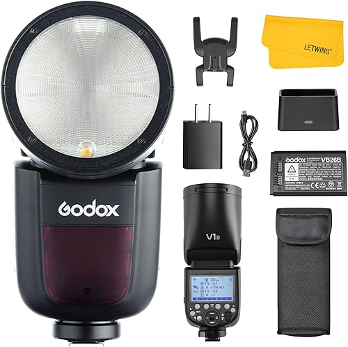 GODOX V1 V1-S Flash para Sony, 76Ws 2.4G TTL Speedlite para Sony HSS 18000s, 480 tomas de potencia completa, batería recargable de iones de litio,