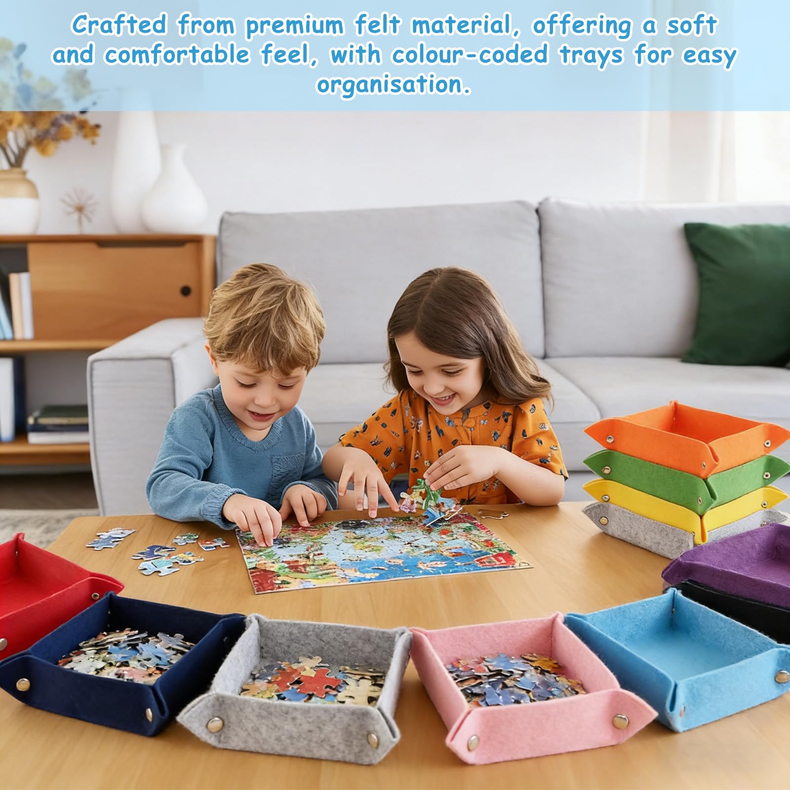 12 Pièces Trieur Puzzle en Feutre, Boîtes de Rangement en Feutre Empilables, Plateau pour Clés et Dés, Plateau de tri Portable pour Puzzles jusqu'à 500-2000 Pièces