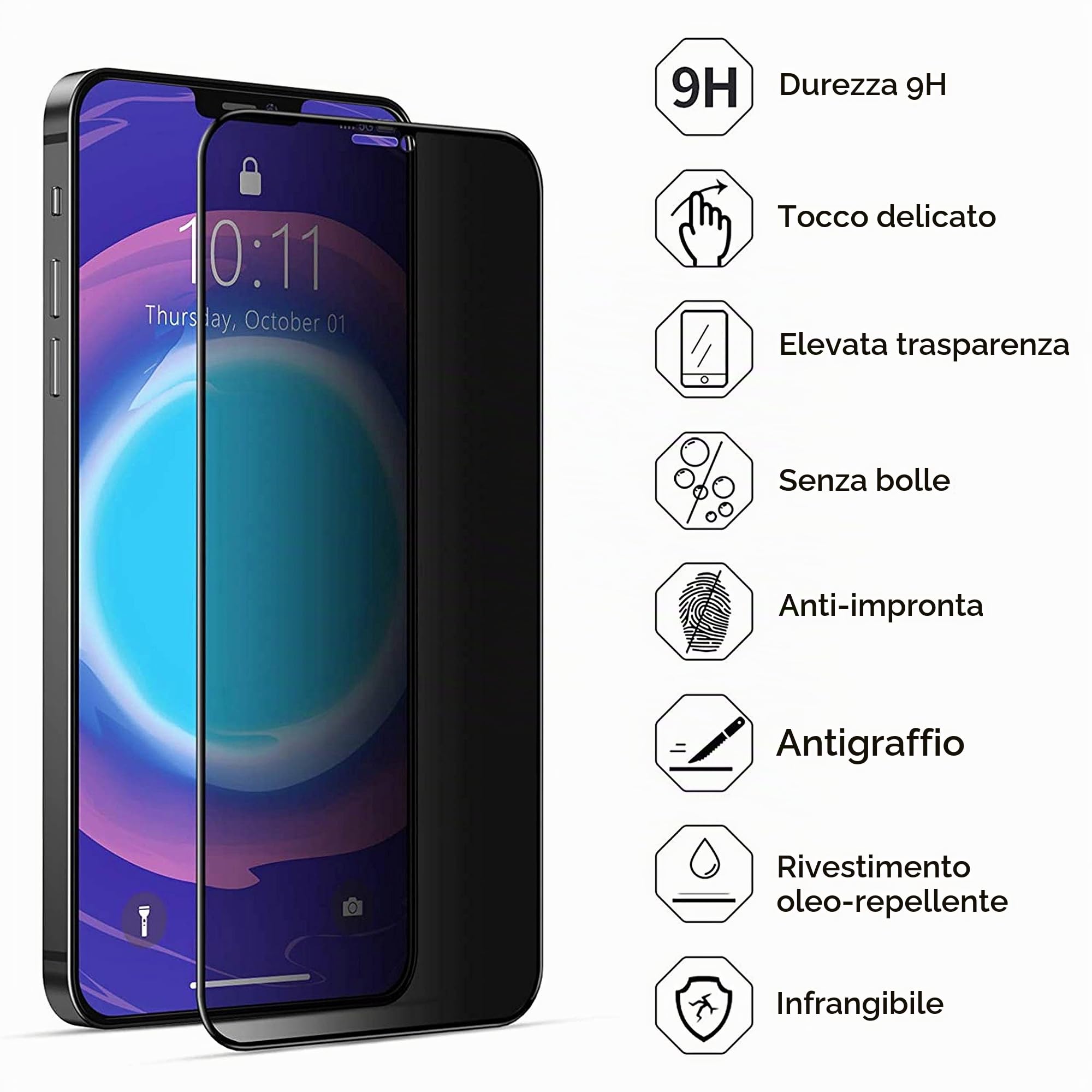 Deppa Privacy 2 Pezzi Per IPhone 14 Pro – Vetro Temperato Antispia 3D, Copertura Totale, Installazione Facile Con Kit, Antiurto E Anti Graffio