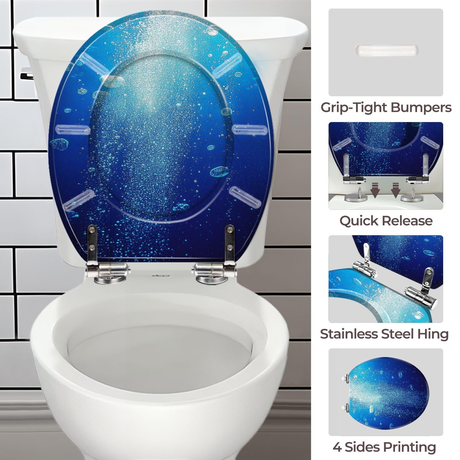 Tapa de asiento de inodoro redonda universal azul de resina impermeable para baño