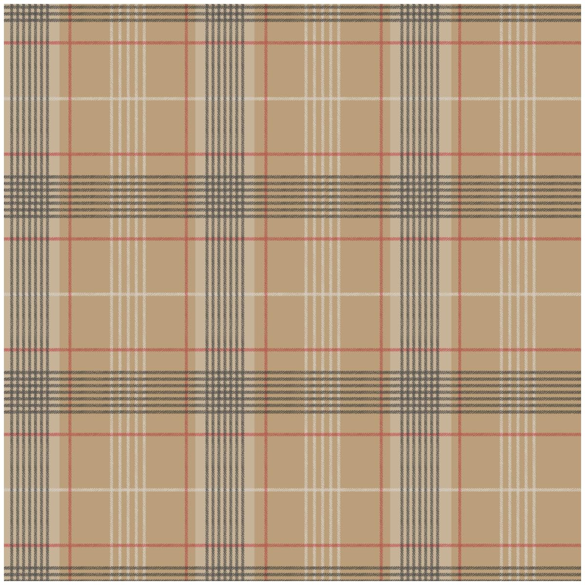 Camel Beige Tartan Check Wallpaper – Classic Scottish Plaid Design with Black Cream and Red Overcheck Lines – Traditional Heritage Pattern for Living Room, Study, Hallway or Feature Wall Decor
