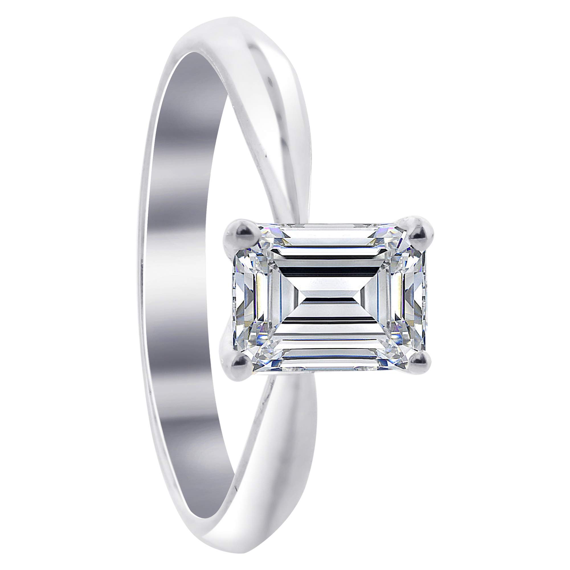 Gem Avenue 925 Sterling Silver Emerald Cut Clear Cubic Zirconia
