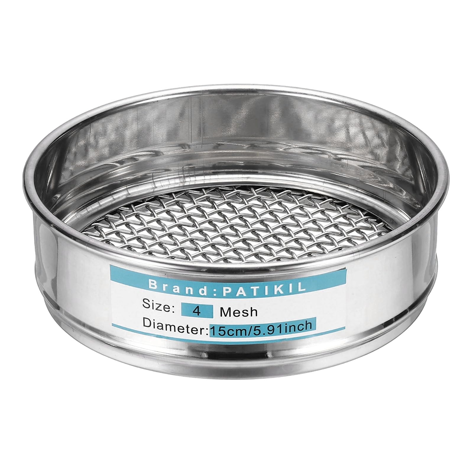 PATIKIL 4 Mesh (5mm) Tamis De Laboratoire, 5.9" (15cm) Diamètre Grille De Tamisage 304 Acier Inoxydable Toile Métallique Tamis Fin Pour Industriel Laboratoire