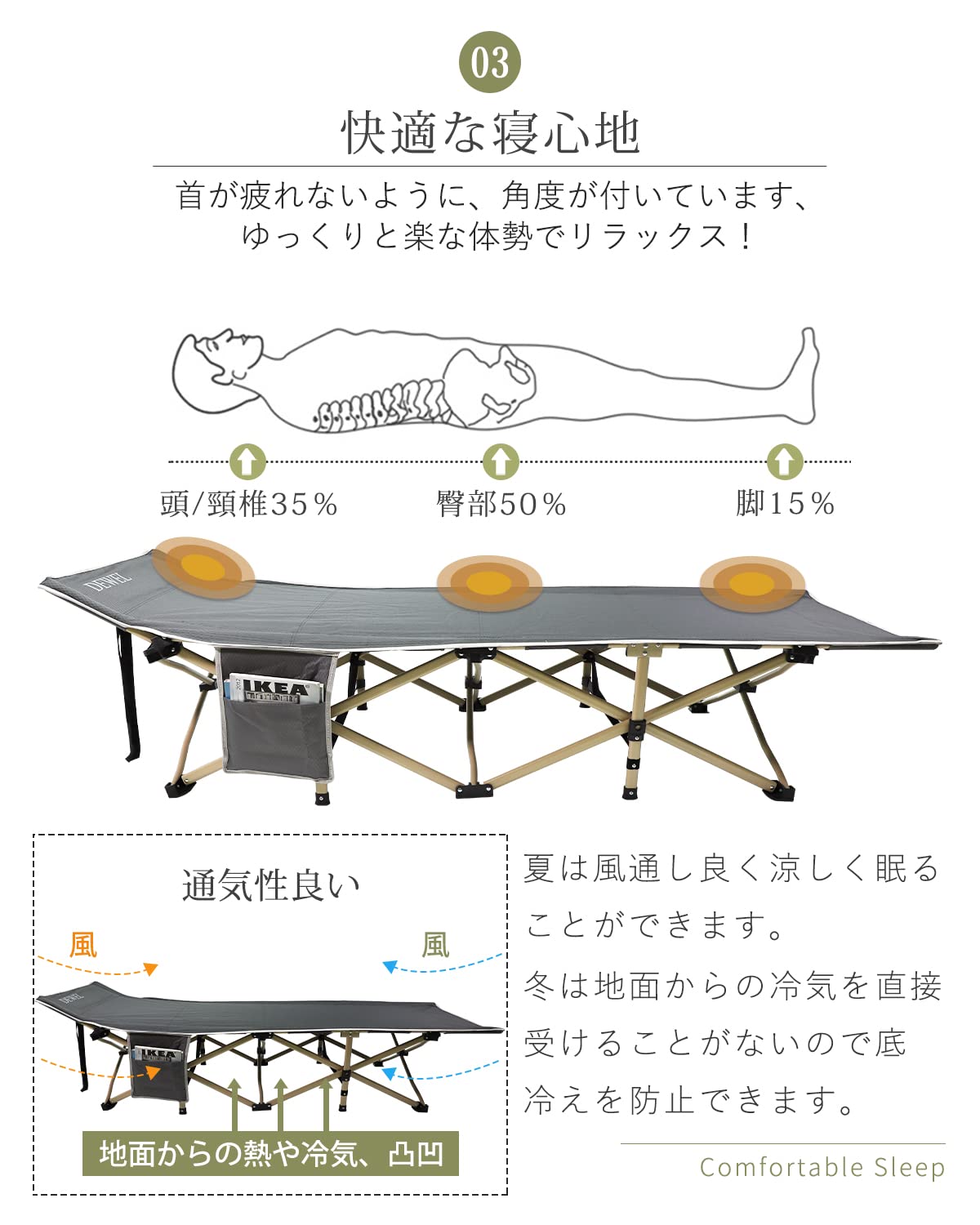 Amazon.co.jp: DEWEL Outdoor Folding Bed, Load Capacity 350.9 lbs
