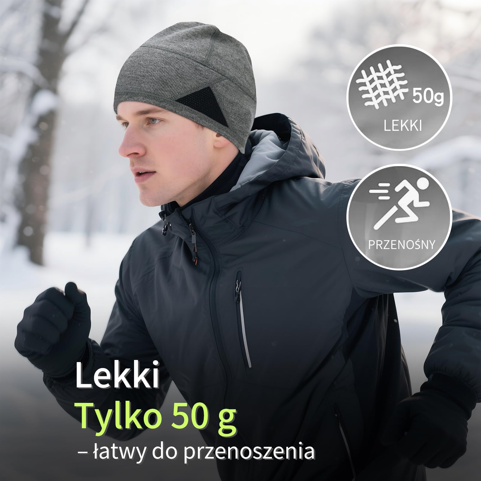 Lekka Czapka Beanie, Czapka Unisex dla Kobiet i Mężczyzn,Oddychająca & Termiczna, Elastyczna & Przystosowana do Kasku, Do Biegania, Jazdy na Rowerze & Sportów na Świeżym Powietrzu