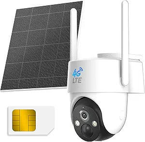 Rraycom 4G LTE Cellular Security Camera Wireless Outdoor, No WiFi Solar Powered Camera,360° Live View, 2K Color Night Vision, PIR Motion Sensor, 2 Way Talk, Includes SIM Card,Waterproof,Works w/Alexa asin的图片