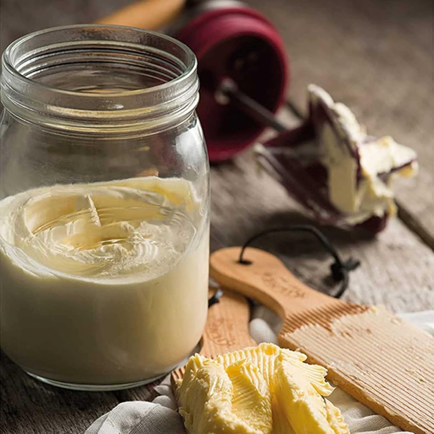 Manual Butter Churner, 1L/1.5L Hand Crank Butter Maker Food Mixer, Glass, Silicone for Home, Kitchen, Baking, Homemade Butter (1500ml)