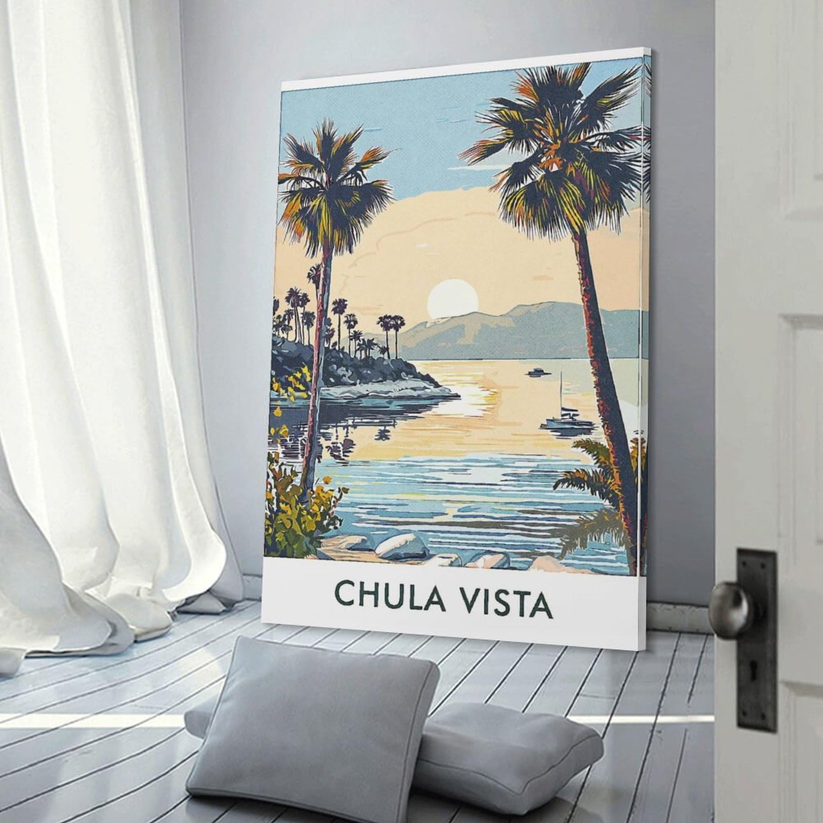 Junmoney Chula Vista Sunset Canvas Art Print 20x30inch(50x75cm), for Front Hall, Corridor Or Welcome Spaces, Home Artwork for First Impressions